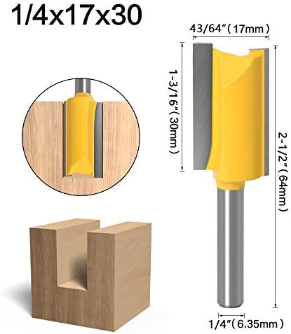 Baorder 1/4 Inch Shank 7Pcs Woodworking Tungsten Carbide Router Bit Set Double Flute Milling Cutter Straight Router Bit