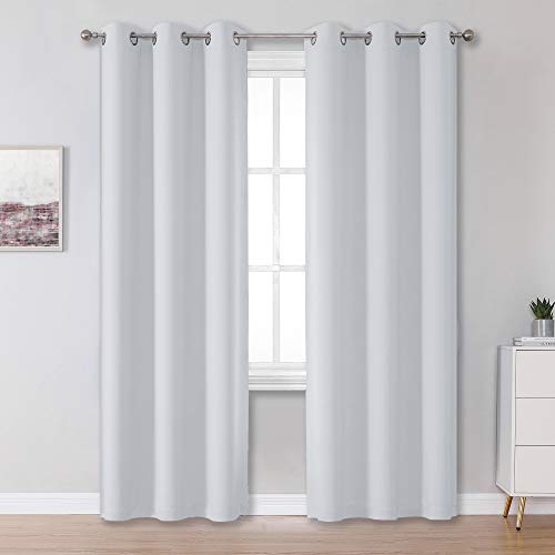 Image of DUALIFE Greyish White Curtains for Bedroom Grommet Top Thermal Insulated Room Darkening Window Drapes for Living Room 84 Inch Length Set of 2 Panels 42 x 84 inch