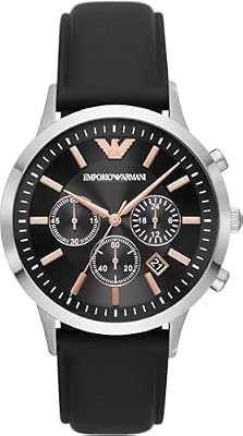 Emporio Armani Orologio Uomo, movimento cronografo, cassa 43 mm in acciaio inox argento con cinturino in pelle, AR11431