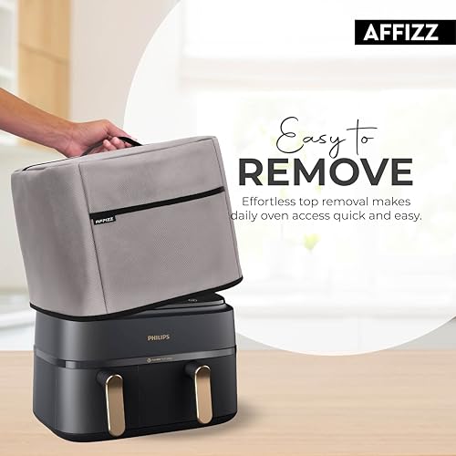 Image of Dustproof & Oil-Proof Air Fryer Cover for Philips 9L NA352 /00 - Polyester Waterproof Kitchen Oven and Home Appliances with Handle & Pocket | for Women, Men & Everyday Use, Grey