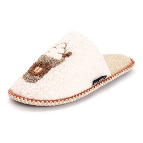 MUK LUKS Women's Novelty Punch Needle Pumpkin Spice Latte Slipper, Large