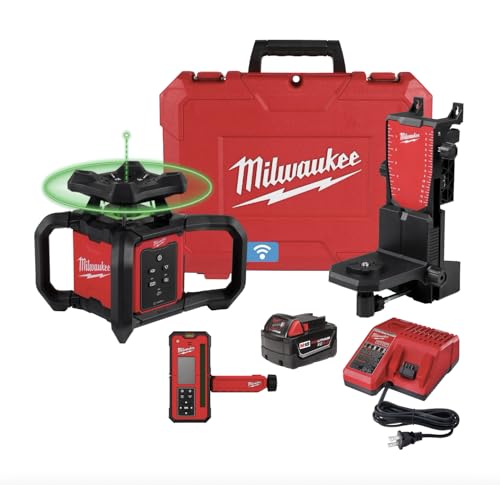 Milwaukee M18 1000 ft. Green Interior Rotary Laser Level Kit with Remote/Receiver, Wall Mount Bracket, and Receiver Clamp, 3702-21