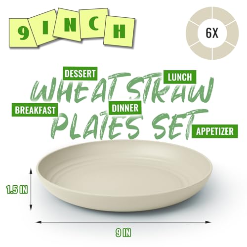 Image of 9In Wheat Straw Plates,Dishwasher & Microwave Safe Plate,LightGrey