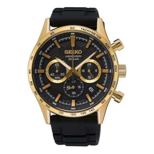 Seiko Relógio masculino com cronógrafo, preto dourado, pulseira, Dourado, preto, alça