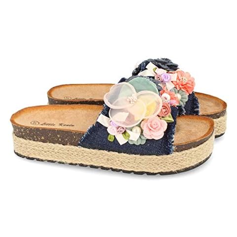 Sandalia de Mujer con Plataforma de Yute y Flores, Talla 40 Marino Cover