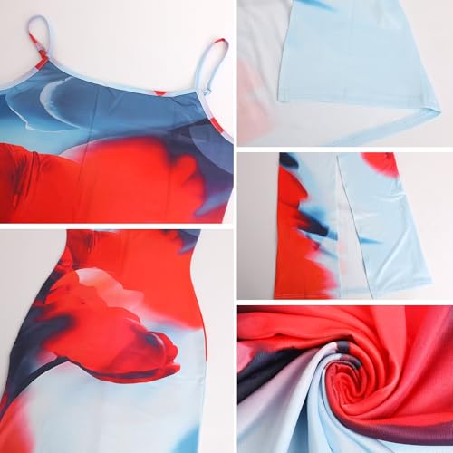 Image of Womens Summer Casual Floral Dresses Spaghetti Strap Bodycon Maxi Beach Dress Elegant Evening Party Long Dresses
