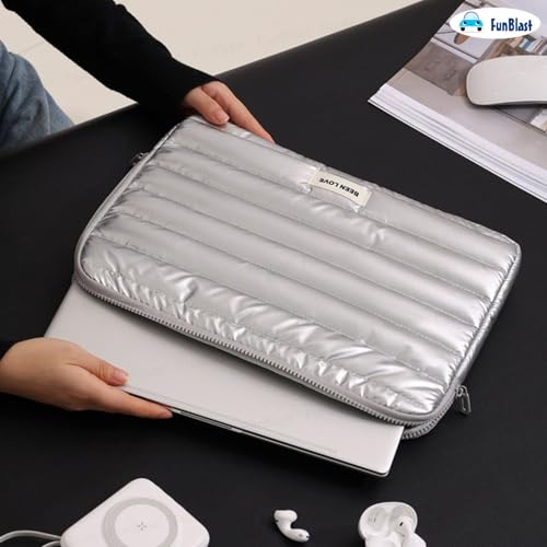 Image of FunBlast Padded Laptop Cover Bag - Laptop Sleeve Bag, Multifunctional Shockproof, Waterproof Laptop Case, 14 Inches Business Bags for Business, Travel, College (Silver)