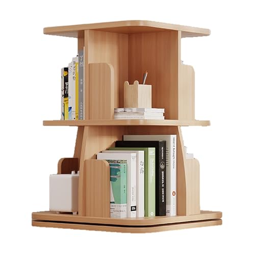Biblioteca Estantería giratoria de madera de 360°, estantería de esquina para almacenamiento, organizador de libros estrecho de pie para espacios pequeños, dormitorio y sala de estar, 2 niveles, altur