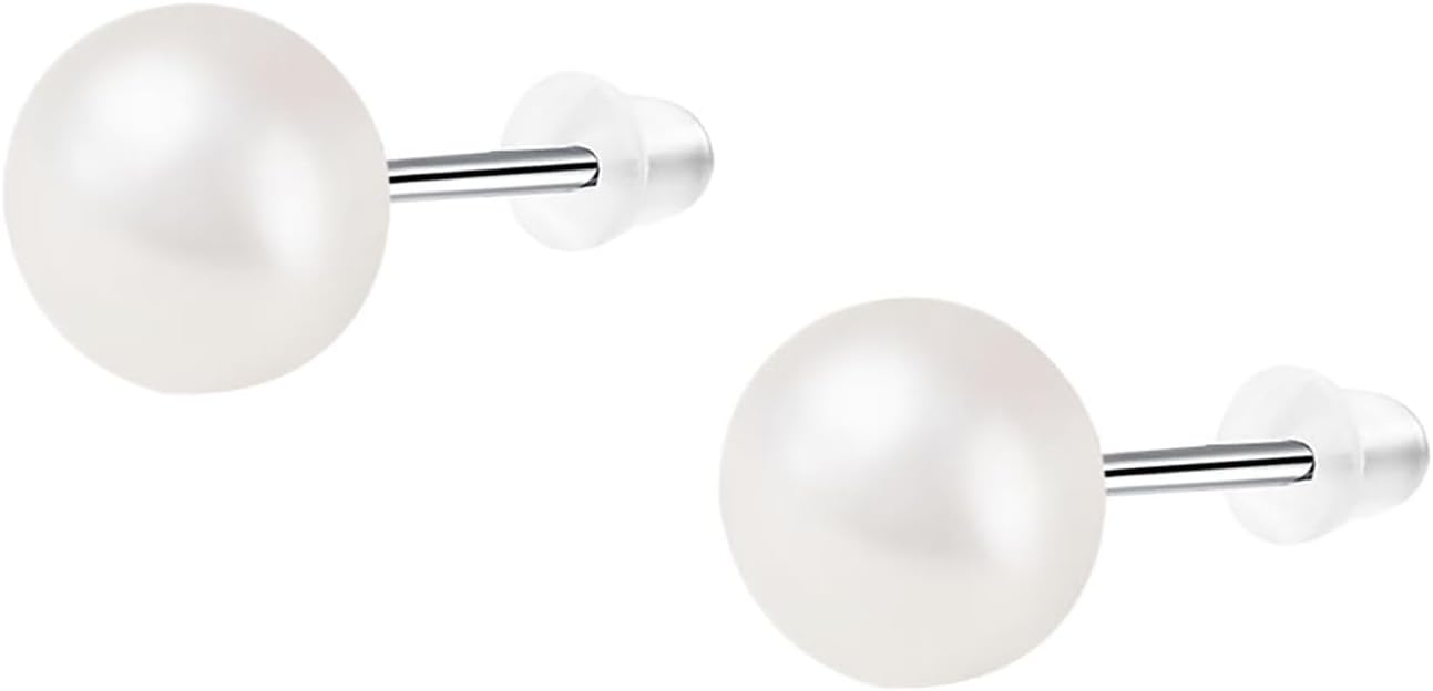 White Pearl Stud Earrings for Women Cubic Zirconia Studs Earrings Lightweight Hypoallergenic Jewelry