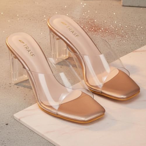 Image of TRASE Transparent Block Heels for Women Stylish | Fashionable Heel Sandals for Girls | Elegant & Formal Footwear