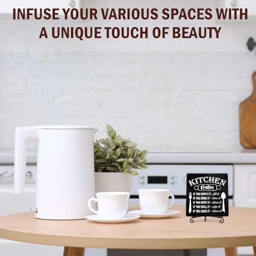 Image of DETIHO Funny Kitchen Decor, Rustic Kitchen Decorations Wood Sign with Iron Stand, Black Wooden Box Sign for Home Dining Room - G05