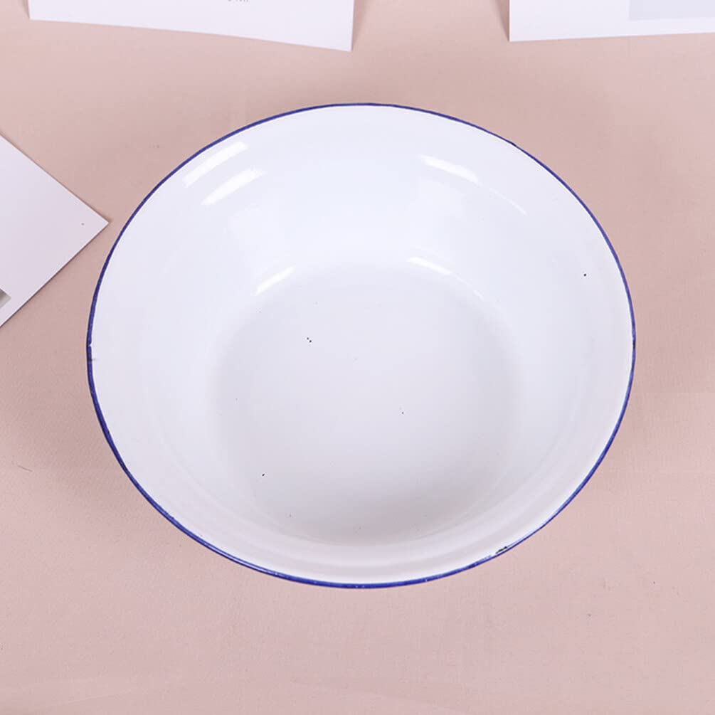 PRETYZOOM Vintage Enamel Bowl Unbreakable Deep Serving Basin for Vegetables Snacks Desserts Easy to Clean Retro Design for Home Food Storage