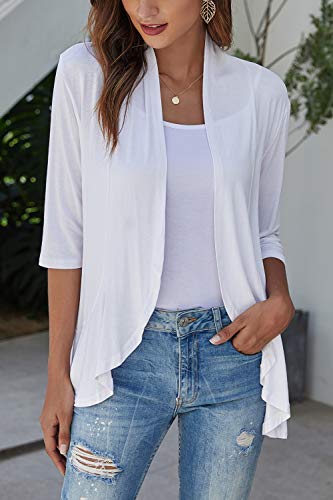 Image of Bluetime Women Casual Lightweight Open Front Cardigans Soft Draped Ruffles 3 /4 Sleeve Cardigan (S-3XL)