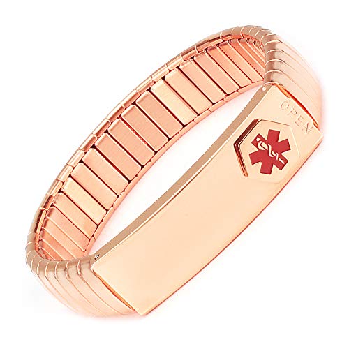 YINOX Medizinisches Notfall-Armband für Damen und Herren elastischer Edelstahl personalisierbar (Details in aufklappbarem Abschnitt personalisierte medizinische Karte + Streifen gratis)