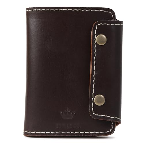 Image of Handmade Raw Leather Wallet for Men and Women | Snap Button Closure | Bifold with Card Slots and Cash Pocket | Slim Genuine Cognac Crunch Leather | Travel Office Carry | Coffee Brown