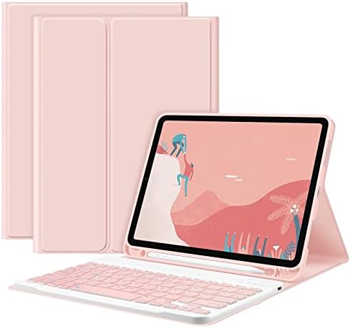 GOKOCO for iPad Air 4th Generation 10.9 Inch Keyboard Case 2020 Wireless Bluetooth Keyboard Cover with Pencil Holder Tablet Cover for iPad Air 5th Gen 2022 with Magnetic Detachable-Pink