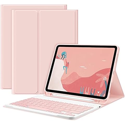 GOKOCO iPad Air 4th Generation 10.9 Inch Keyboard Case 2020 Wireless Bluetooth Keyboard Cover with Pencil Holder Tablet Cover for iPad Air 5th Gen 2022 with Magnetic Detachable-Pink Cover