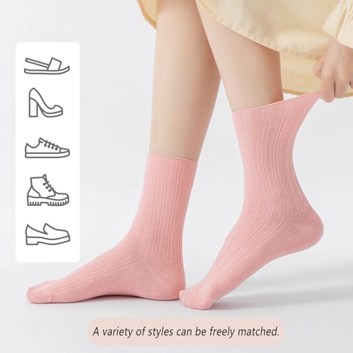 Image of Women Crew Dress Socks Cotton Solid Color Slouch Sock for Dressy Shoes 5 Pack