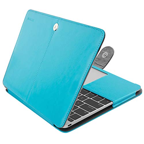 MOSISO PU Leather Case Compatible with MacBook 12 inch Case A1534 with Retina Display 2017 2016 2015 Release, Book Folio Protective Stand Cover Sleeve, Blue