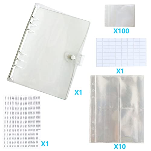 Image of esowemsn A Set of White Diamond Drawing Beads Storage Book DIY Accessories Kit Diamond Drawing Storage Book Binder with Pockets,100pcs Self-Sealing Bags Clear Loose Leaf Organizer (White)