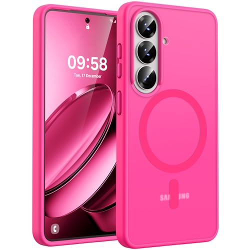Image of TOCOL for Samsung Galaxy S26 Case, Compatible with Magsafe, Full Camera Protection, Built-in Magnetic Ring, Drop Protection, Translucent Matte Phone Case for S26 6.3 inch (Hot Pink)