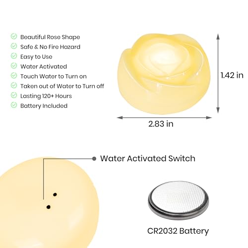 Image of Aignis 12pcs Flameless LED Floating Candles, Ivory Rose Plastic Tealights Battery Operated, 120+ Hours Glow Time, Cozy Light for Romantic Pool /Bathtub /Hot Bath /Wedding Centerpiece Decor(D2.83*H1.42)