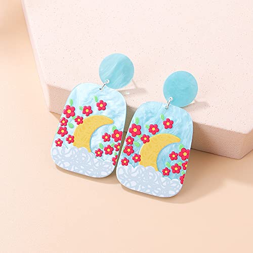5 Pairs Acrylic Earrings Set Resin Earrings Long Geometric Square Circle Flower Moon Bohemia Statement Dangle Earring Studs For Girls/Women #TOP6