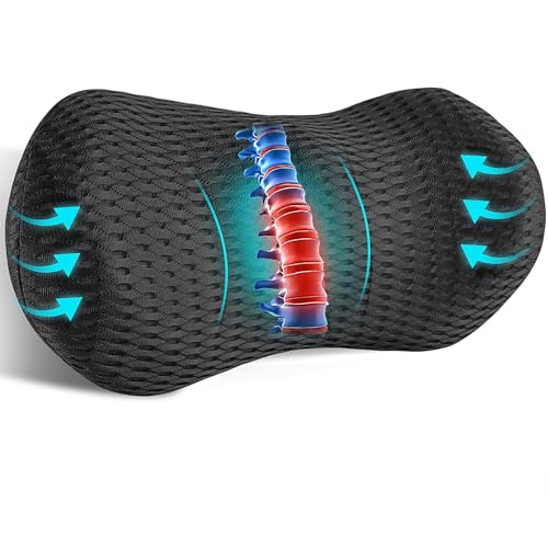 Lumbar Support Pillow for Office Chair Car Seat Back Support Pillow Lower Sleeping Pillows Pain Relief Memory Foam Back Cushion with 3D Mesh Cover Gaming Chair Pillow for Bed Rest Travel