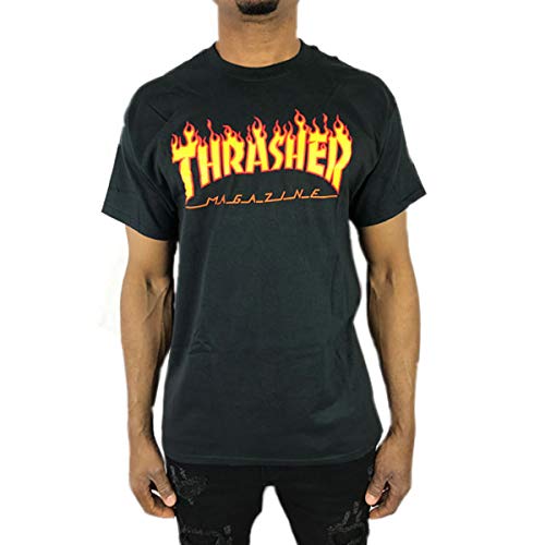 ★THRASHER 炎ロゴ Tシャツ 黒 THRASHER (公式） スラッシャー Tシャツ FLAME S/S T-SHIRTS