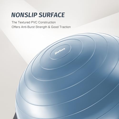 Image of ZELUS 25in. Balance Ball | 660lb Inflatable Half Exercise Ball Wobble Board Balance Trainer w Nonslip Base | Half Yoga Ball Strength Training Equipment w 2 Bands, Pump, Extra Ball Included