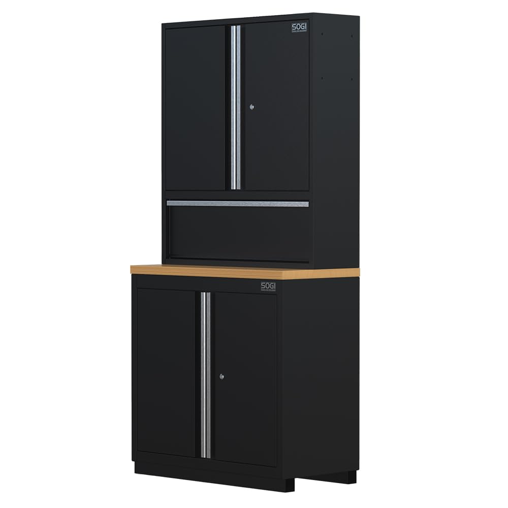 Sogi ARR-OFF-3895-L Arredamento modulare in lamiera per officina e garage - piano in legno - 3895x465x2000 mm