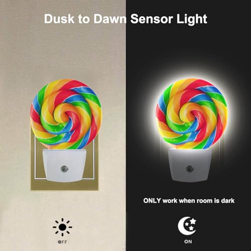 Image of EKOBLA Lollipop Candy Night Light, Colorful Swirl Plug-in Night Lights with Dusk-to-Dawn Sensor for Women Girls Boys Gift, 0.5W Sleep Friendly for Bedroom Bathroom
