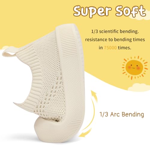 Image of BACSAC Baby Toddler Unisex Infant Shoes Boys Girls Beige Mesh Breathable Non-Slip Soles 6-36 Months