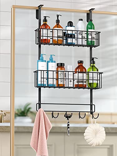 Smartake Shower Caddy Over The Door, Bathroom Shelf With 10 Hooks, Fast-Draining Over Door Bathroom Organizer, Hanging Storage Rustproof For Dorm, Toilet, Bath And Kitchen (Black) #TOP6