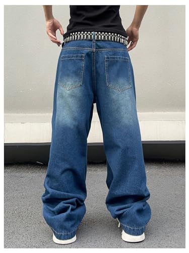 Verdusa Men's Baggy Jeans Elastic Waist Straight Leg Loose High Street Denim Pants with Pockets2