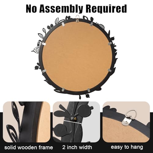 Blue Page BP1001-20IN-BLACK-FBA Decorative Round Mirror For Wall Decor, Black Floral Mirror With Flower Frame, Framed Circle Mirror Wall Mounted thumb #4