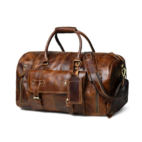 Genuine Leather Duffle Bag for Men & Women Travel Overnight Weekender Sports Gym Duffel Carry-On Luggage for Trips & Business Holdall with shoe compartment