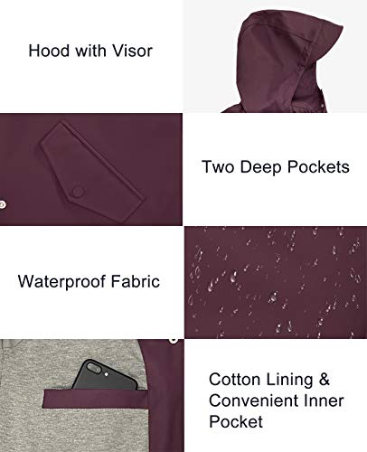 Fahsyee Raincoat Women, Rain Jacket Waterproof Raincoat Hooded Windbreaker Outdoor Active Long, Dark Purple, Size Xl #TOP5