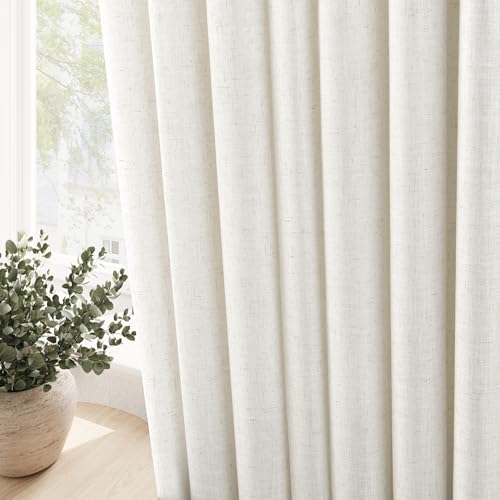 Image of Nanspring Neutral Linen Curtains 102 Inches Long Extra Long for Living Room Grommet Sunlight Filtering Minimalist Room Curtain Privacy Aesthetic Modern Elegant Boho 2 Panel Sheer Window Drapes 52x102