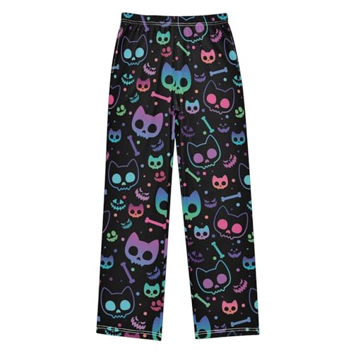 Galaxy Skull Cat Boys Long Pants Soft Trousers Elastic Waist Kids Lounge Bottoms with Pockets S-XL