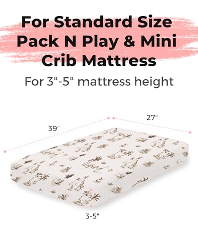 Image of Pack and Play Sheets 2 Pack, Fitted Jersey Knit Mini Crib Sheets for Baby Boys and Girls, Compatible with Graco Pack N Play and Mini Crib Mattress (Safari Dreams, Pack N Play /Mini Crib Sheets)
