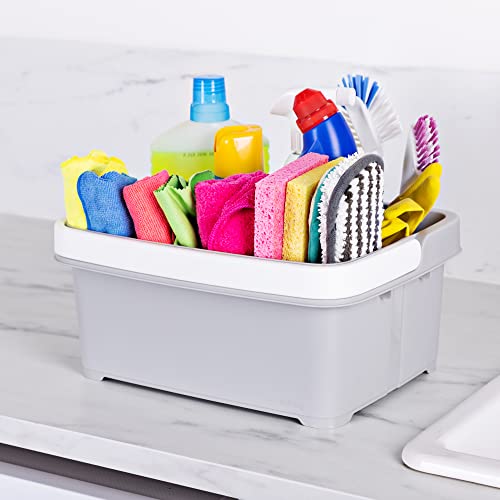 Minky Large Storage Caddy - Easy to Clean Plastic Storage Bin with Foldaway Handle For Cleaning, Crafts, DIY - Great for Pantry, Fridge & Organization - Made in the UK (Light Grey)