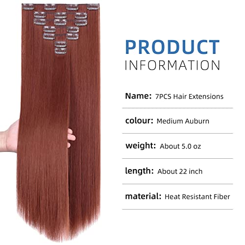 Auburn Hair Extensions,Clip In Hair Extensions For Women,Soft & Natural,Long,Straight Synthetic Hairpieces 22" 5 Oz Thick Hairpieces For Women Full Head #TOP2
