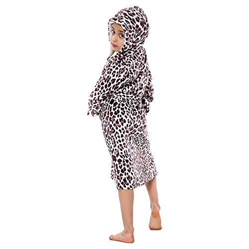 Kids Leopard Print Bathrobe Fleece Soft Hooded Swim Beach Girls Boys 5-13 Yrs #TOP1