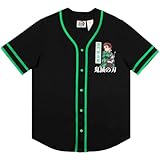 Demon Slayer Kanji Men’s Baseball Athletic Jersey Casual Button Down Short Sleeve Shirt for Men and Women (Large, Black)