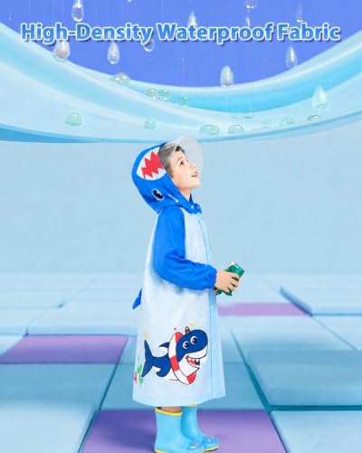 Image of ANYCHO Raincoat for Kids 3-7 Years with Wide Brim & Backpack Space, Knee-Length EVA Kids Raincoat for Boys with Safe Reflective Strips
