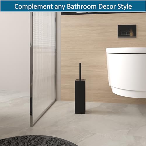 Image of BVL Toilet Brush and Holder 2 Pack for Two Bathrooms, Matte Black | Two complete freestanding sets equip a main bath and guest bath, or two bathrooms in one home, apartment or rental.