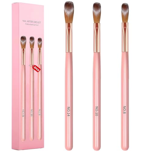 3 PCS Acrylic Nail Brush Set Size 8/12/14 Professional Nail Brushes with Ergonomic Handle- Synthetic Bristles Durable and Easy to Clean