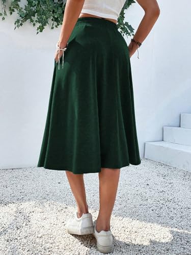 EARKOHA 2025 Skirts for Women Solid Color Casual A-Line Skirt Dark Green L2