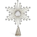 Ornativity Jewel Star Tree Topper - Gold Glitter Sparkling Metal Wire Xmas Star Topper with Sparkly Gem Finish Christmas Tree Top Holiday Decor Ornament Decoration 12'